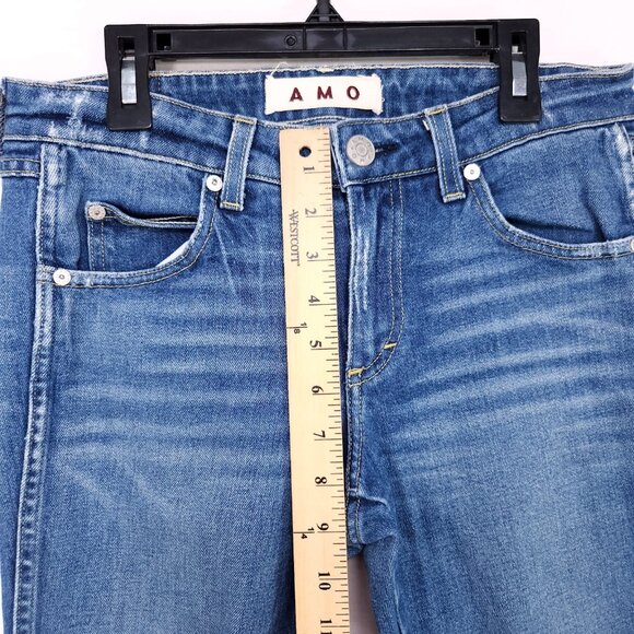 Amo Kate Straight Leg Denim Jeans Size 27 In Mariner Blues Whiskered Mid Rise - Picture 5 of 13